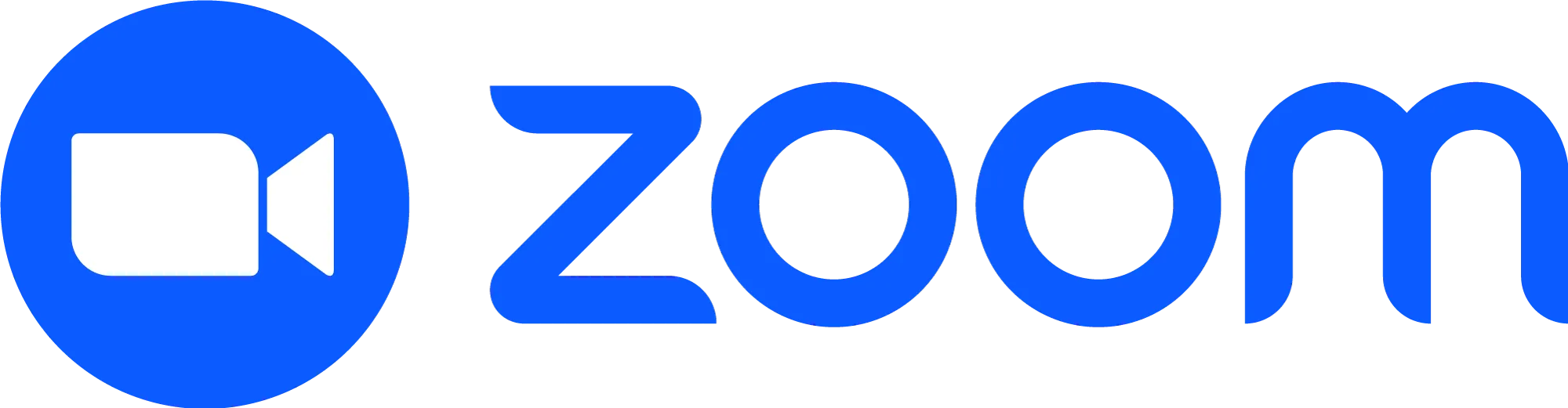 Blue Zoom logo featuring a white video camera icon and the word 'Zoom'.