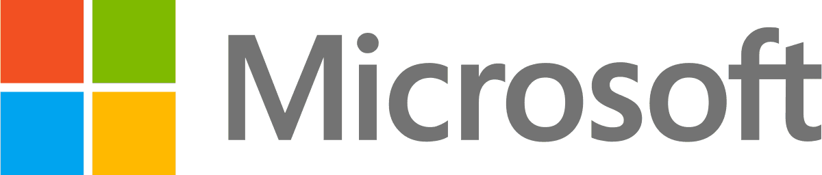 Microsoft logo featuring a colorful square window icon and gray company name text.